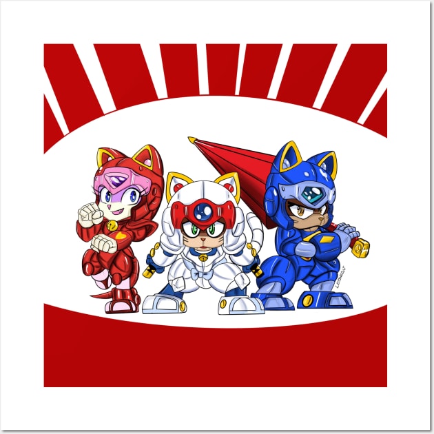 samurai pizza cats in colors in fun ecopop art Wall Art by jorge_lebeau